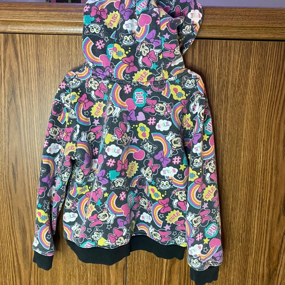 Disney Store Hoodie Kids Size 3 Gray Minnie Mouse Figaro Rainbow Zip Sweatshirt